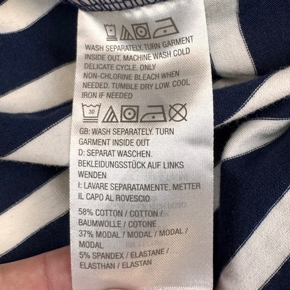 Belle Kimble Navy Blue White Striped V Neck Short Sleeve Top Womens Large - Picture 5 of 7